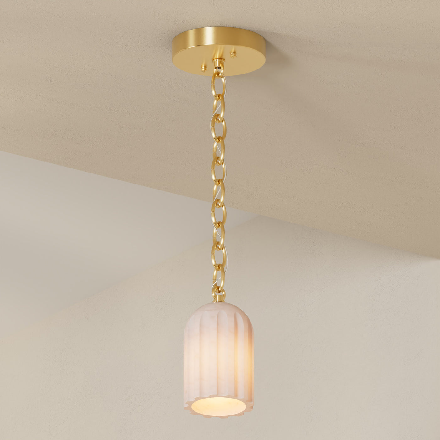 Bentley - Single Light Fluted Alabaster Chain Pendant