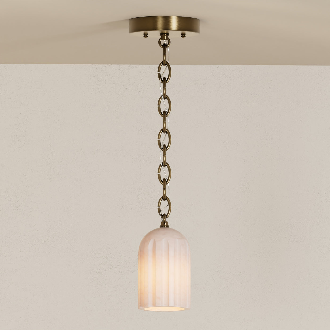 Bentley - Single Light Fluted Alabaster Chain Pendant