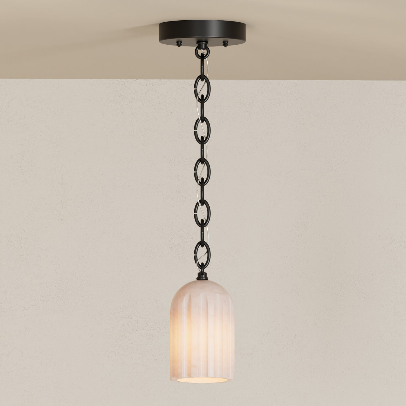 Bentley - Single Light Fluted Alabaster Chain Pendant