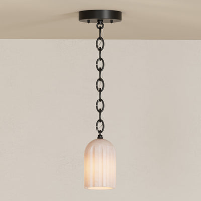 Bentley - Single Light Fluted Alabaster Chain Pendant